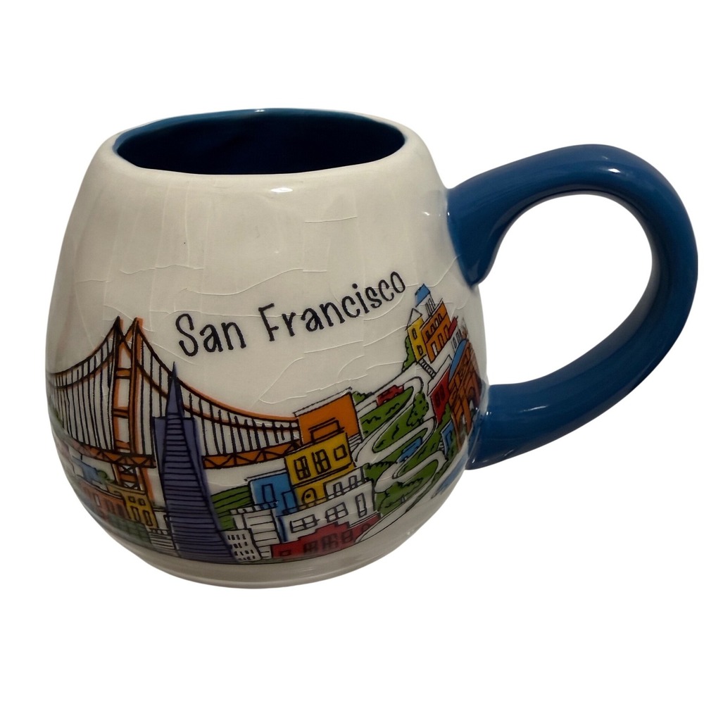 SF Mercantile San Francisco Skyline Ceramic Coffee Mug intentional Crackle Glaze